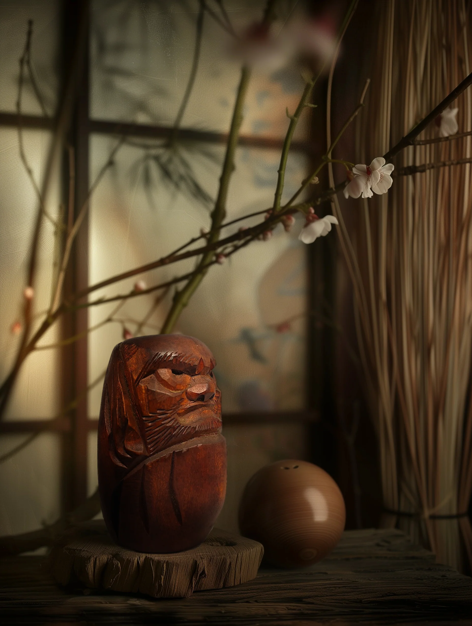 Daruma Doll - Carved Wooden Antique - Image 2